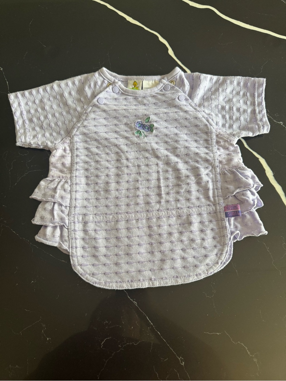 Vintage 90s Lavender Ruffle Baby Bib Top with Embroidered Flower